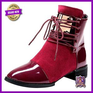 Punk Style Chunky Heel Ankle Boots with Zip Closure and Cap Toe